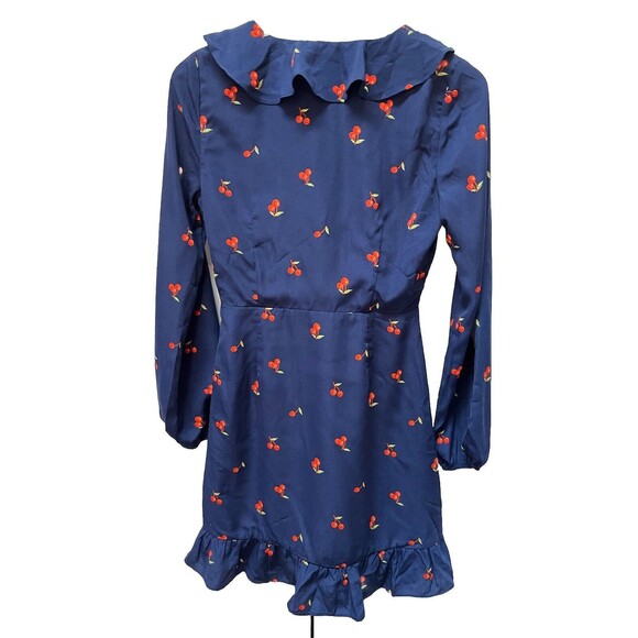 Sadie & Sage Women's Ruffled Cherry Print Faux-Wrap Dress Size Small Long Sleeve - Picture 7 of 7